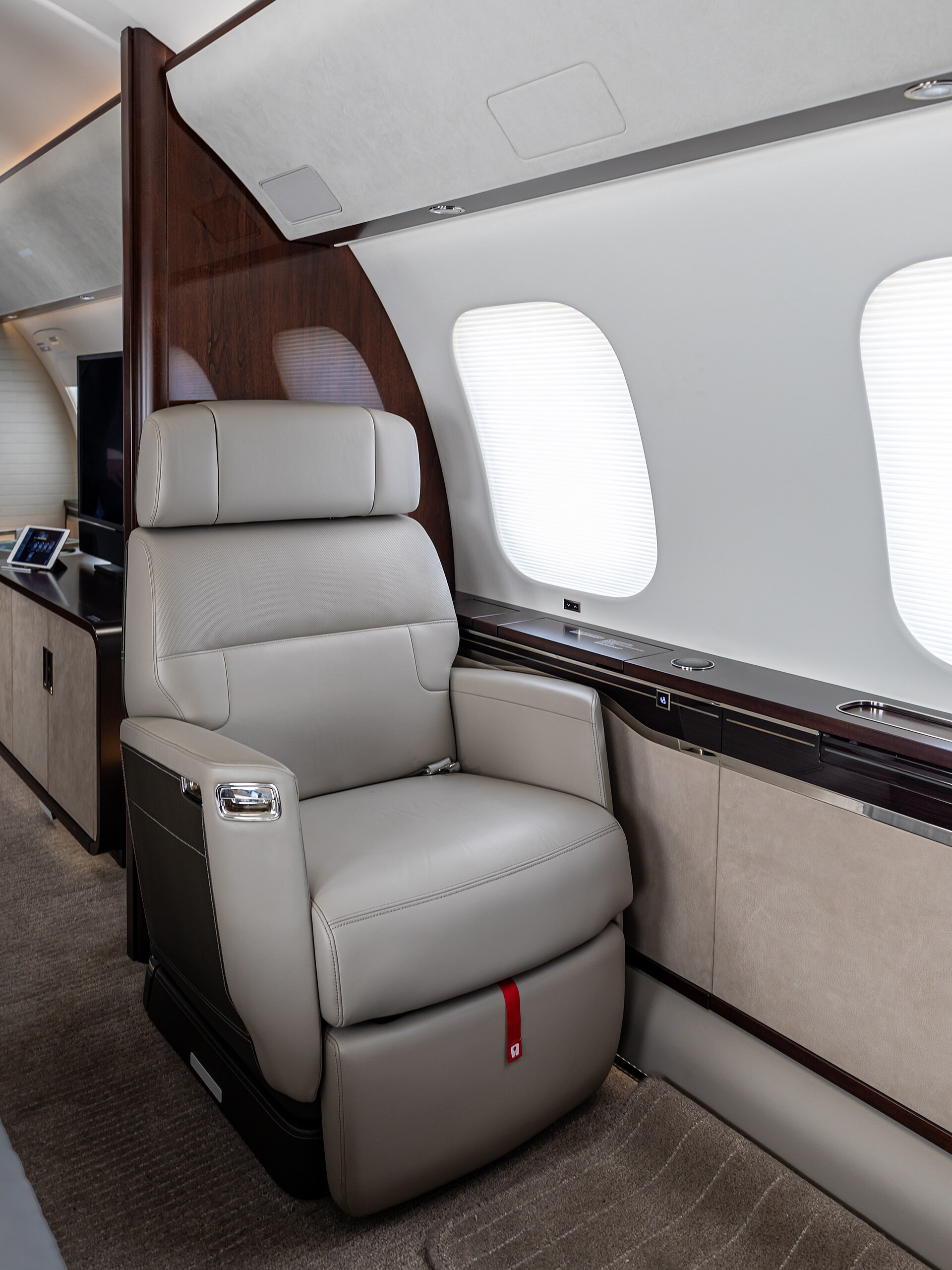 Private jet cabin seat detail