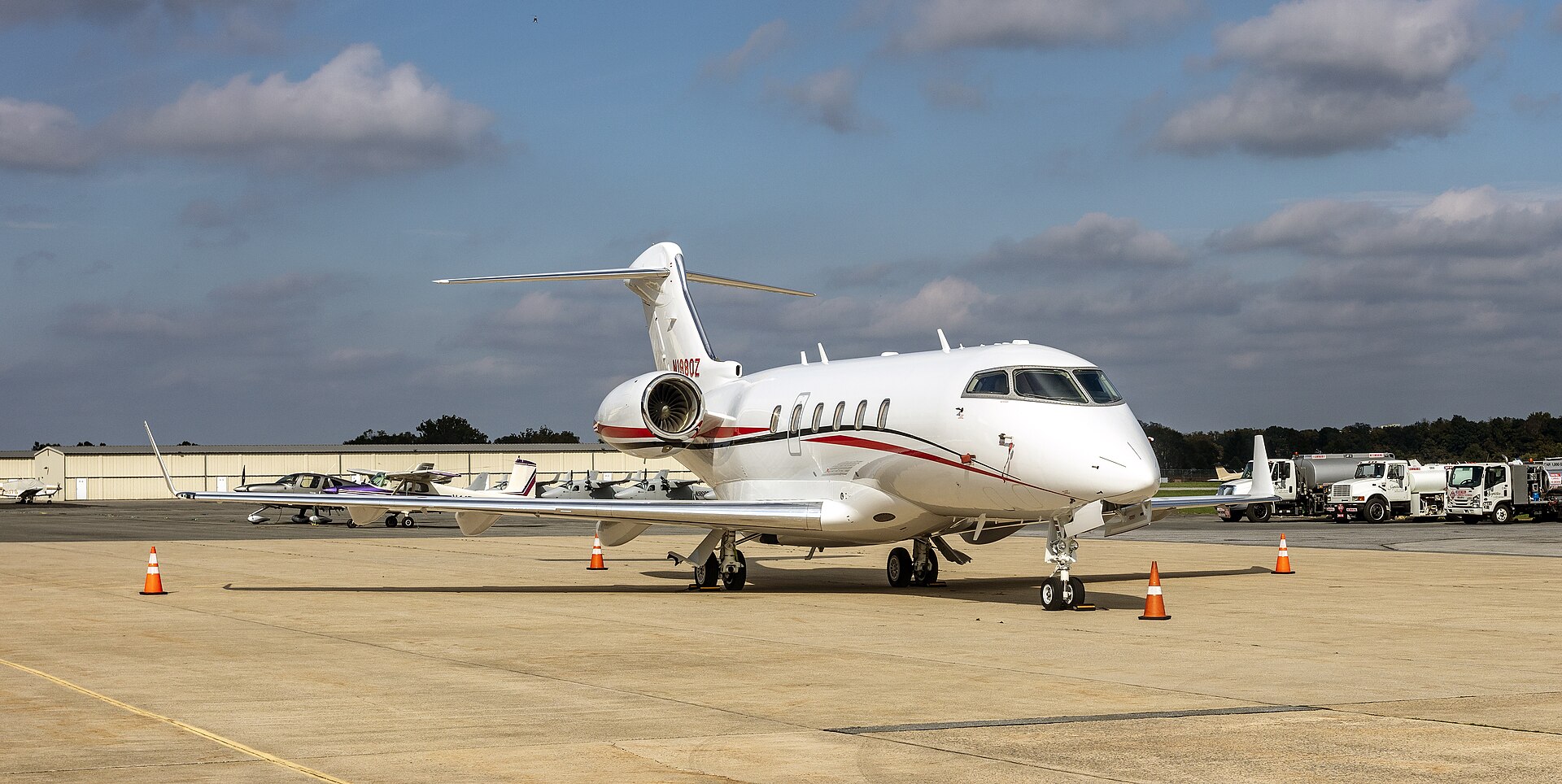 Super-midsize jet on the ramp